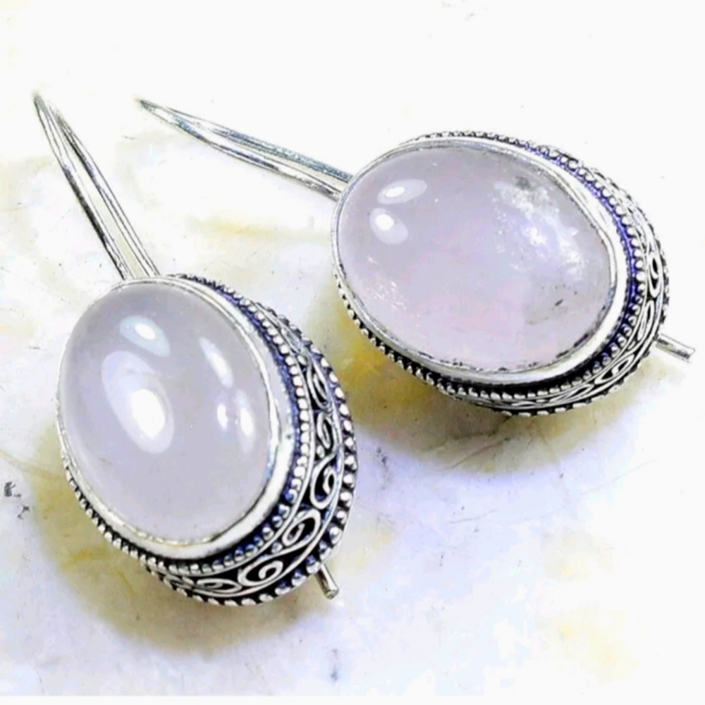 New Rose Quartz 925 Silver Earrings.